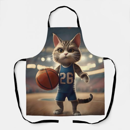 Claw-some Hoops: De onverschrokken kat basketballe Schort (Voorkant)