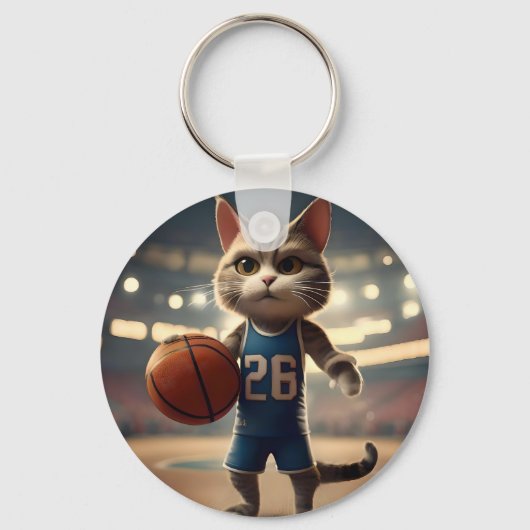 Claw-some Hoops: De onverschrokken kat basketballe Sleutelhanger (Voorkant)