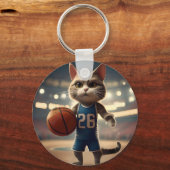 Claw-some Hoops: De onverschrokken kat basketballe Sleutelhanger (Voorkant)
