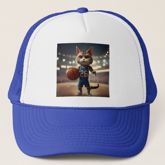 Claw-some Hoops: De onverschrokken kat basketballe Trucker Pet (Voorkant)
