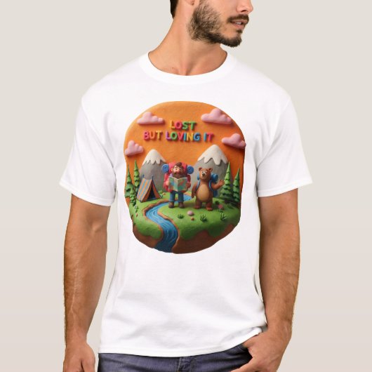 Clay Art “Lost but Loving It” Camping Scene T-shirt (Voorkant)