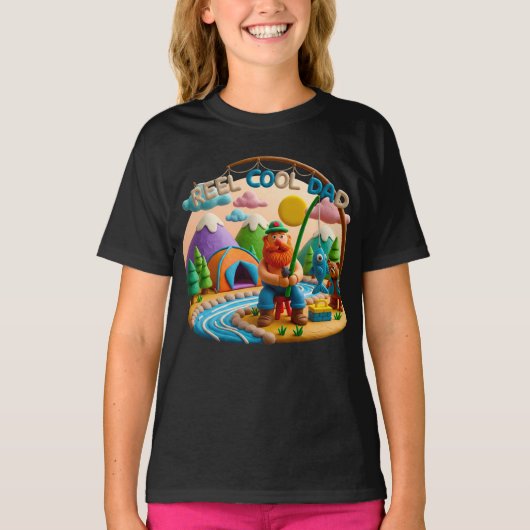 Clay Art “Reel Cool Dad” Fishing Scene Design T-shirt (Voorkant)