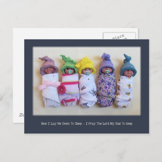 Clay baby's met kinderbedbed briefkaart (Voorkant / Achterkant)