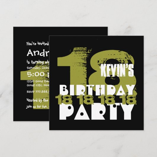 CLAY BLACK 18th Birthday Party 18 Year Old V10B Kaart (Voorkant / Achterkant)