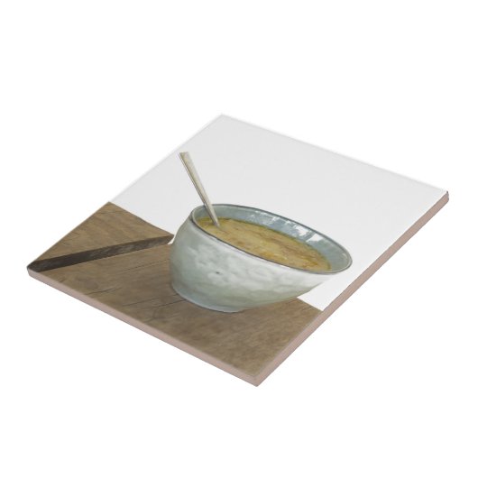 Clay Bowl Spoon Oats Porridge Table Tegeltje (Zijkant)