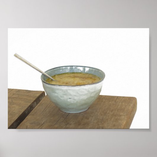 Clay Bowl Spoon Oats Porridge Wooden Table Poster (Voorkant)