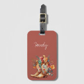 Clay Brown Bloemen Cowgirl Laarzen Bagagelabel (Voorkant (verticaal))