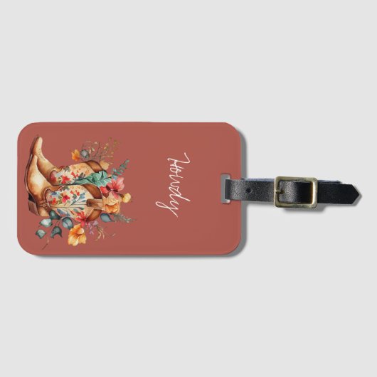 Clay Brown Bloemen Cowgirl Laarzen Bagagelabel (Voorkant (horizontaal))