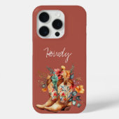 Clay Brown Bloemen Cowgirl Laarzen Case-Mate iPhone Case (Achterkant)
