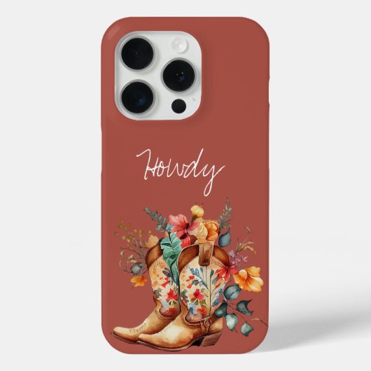 Clay Brown Bloemen Cowgirl Laarzen Case-Mate iPhone Case (Achterkant)