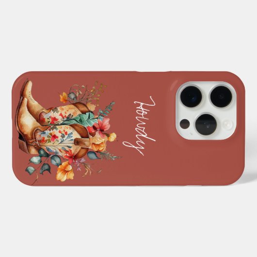 Clay Brown Bloemen Cowgirl Laarzen Case-Mate iPhone Case (Achterkant (horizontaal))