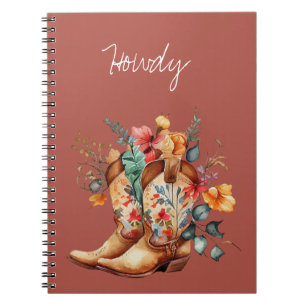 Clay Brown Bloemen Cowgirl Laarzen Notitieboek