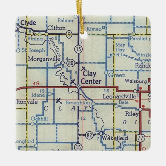 Clay Center KS  kaart Keramisch Ornament (Voorkant)