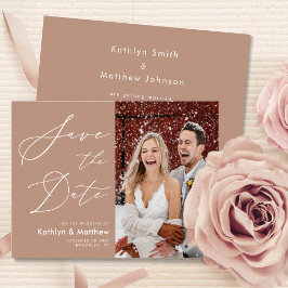 Clay Elegant Script Modern Photo Simple Wedding Save The Date