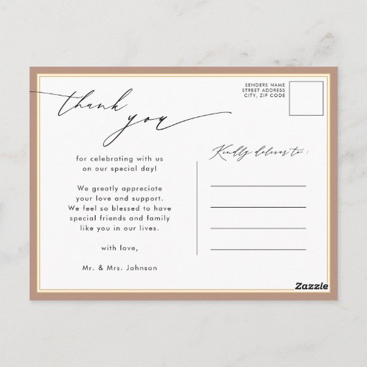 Clay Elegant Script Modern Photo Wedding Hartelijk Briefkaart (Achterkant)