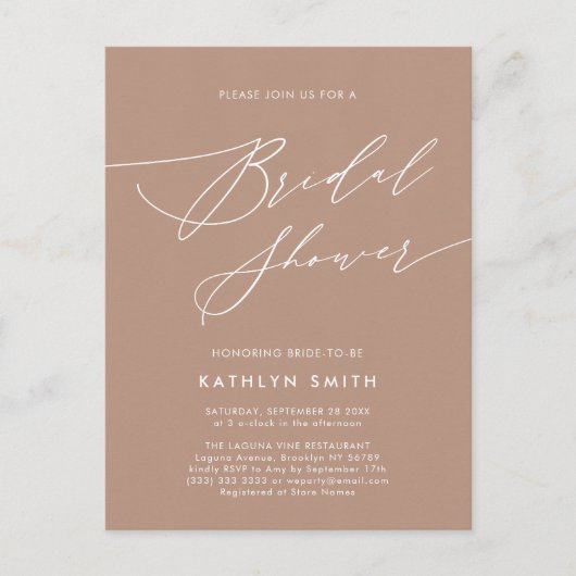 Clay Elegant Script Modern Simple Vrijgezellenfees Uitnodiging Briefkaart (Voorkant)