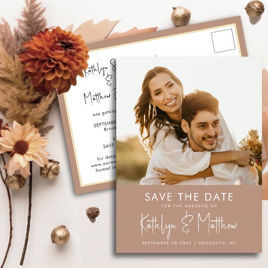 Clay Fun Script Modern Photo Minimalist Wedding Sa Aankondigingskaart