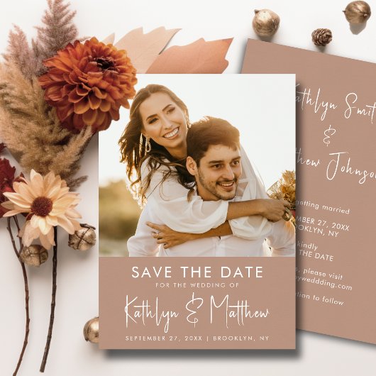 Clay Fun Script Modern Photo Minimalist Wedding Save The Date