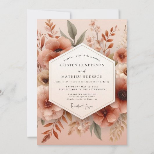Clay Muted Botanical Wedding Kaart (Voorkant)