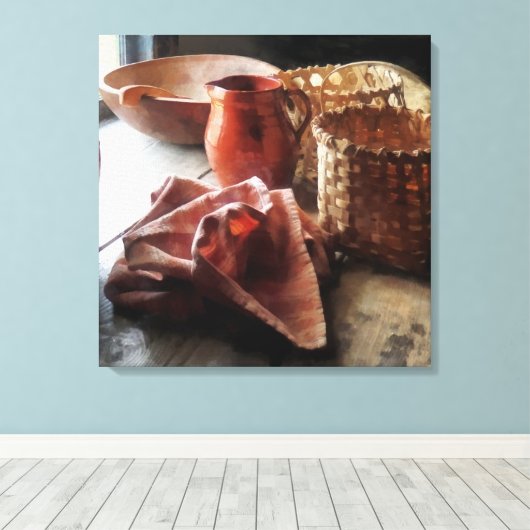 Clay Pitchers Bowl en manden Canvas Afdruk (Insitu (Houten vloer))