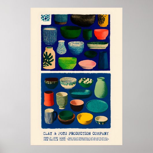 Clay & Pots Poster Midcentury Ceramic Art Print – (Voorkant)