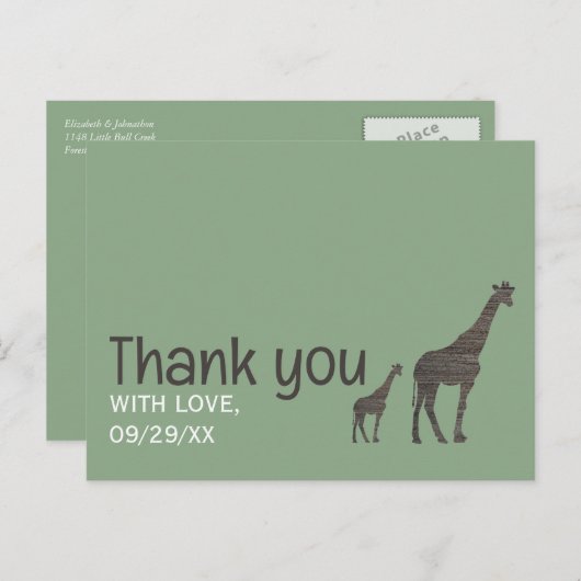 Clay Safari Giraffe, rustieke bruiloft dank u Briefkaart (Voorkant / Achterkant)