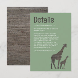 Clay Safari Giraffe, rustieke bruiloft detail Informatiekaartje