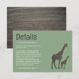 Clay Safari Giraffe, rustieke bruiloft detail Informatiekaartje