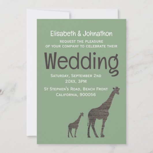 Clay Safari Giraffe, rustieke bruiloft Kaart (Voorkant)