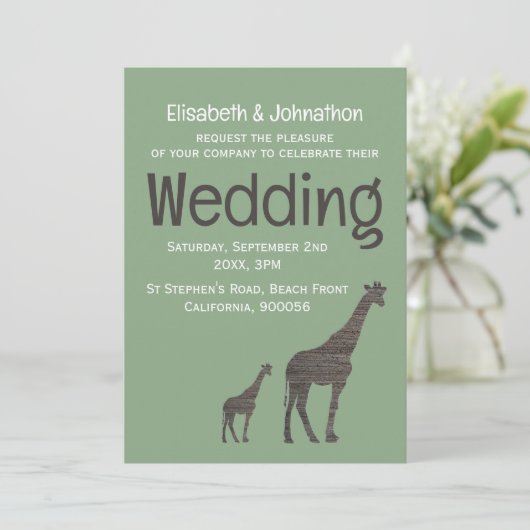 Clay Safari Giraffe, rustieke bruiloft Kaart (Staand voorkant)