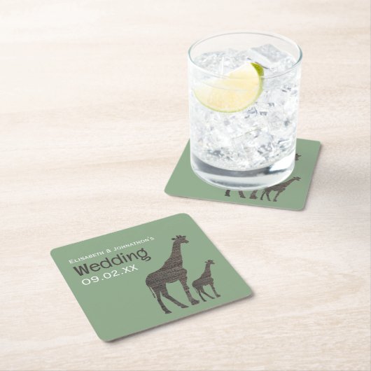 Clay Safari Giraffe, rustieke bruiloft Kartonnen Onderzetters (Insitu)