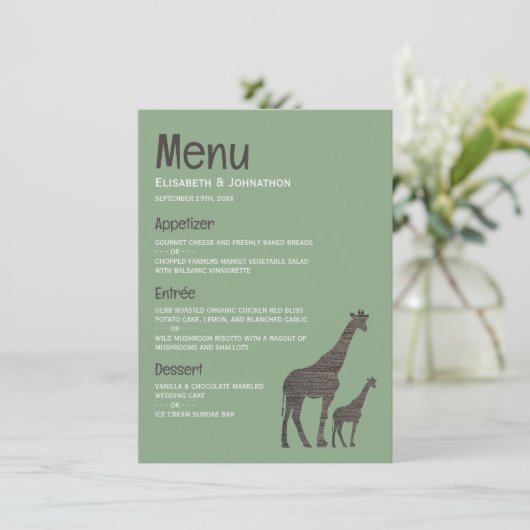 Clay Safari Giraffe, rustieke bruiloft Menu (Staand voorkant)