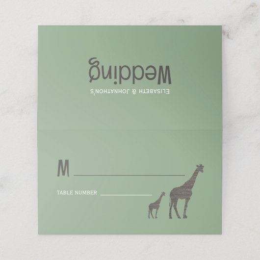Clay Safari Giraffe, rustieke bruiloft Plaatskaartje (Buitenkant ongevouwen)