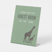 Clay Safari Giraffe, rustieke bruiloft Reclamebord Met Voetstuk (Voorkant)