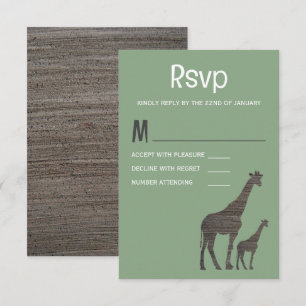 Clay Safari Giraffe, rustieke bruiloft RSVP Kaartje