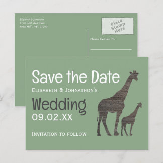 Clay Safari Giraffe, rustieke bruiloft Save the Da Briefkaart