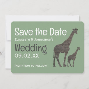 Clay Safari Giraffe, rustieke bruiloft Save The Date
