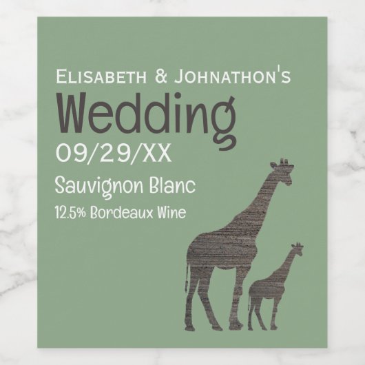 Clay Safari Giraffe, rustieke bruiloft Wijn Etiket (Enkel label)
