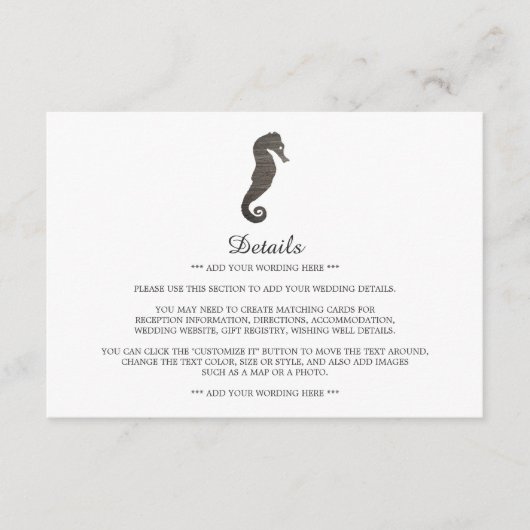 Clay Seahorse Beach Trouwdetail Informatiekaartje (Voorkant)