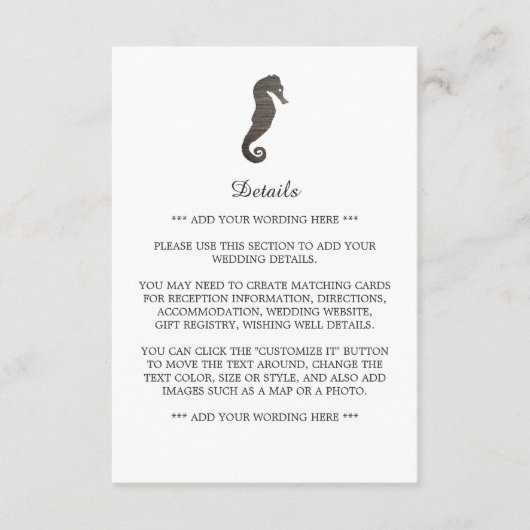 Clay Seahorse Beach Trouwdetail Informatiekaartje (Voorkant)