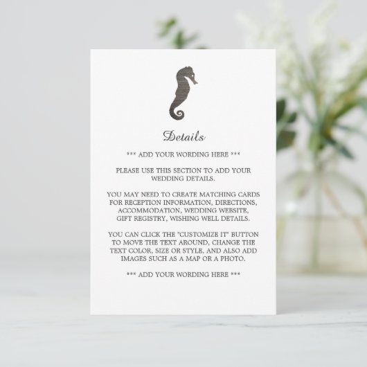 Clay Seahorse Beach Trouwdetail Informatiekaartje (Staand voorkant)