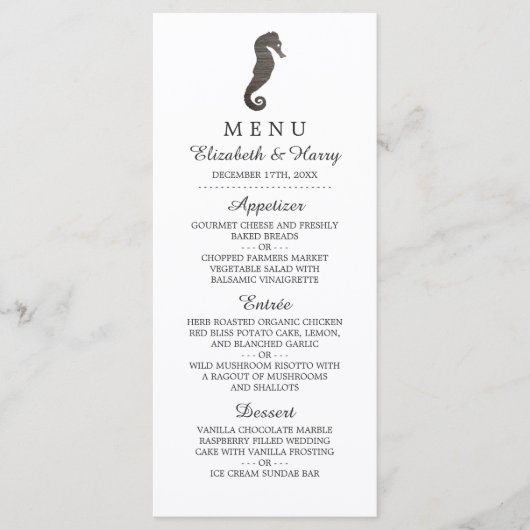 Clay Seahorse Beach Wedding Menu (Voorkant)