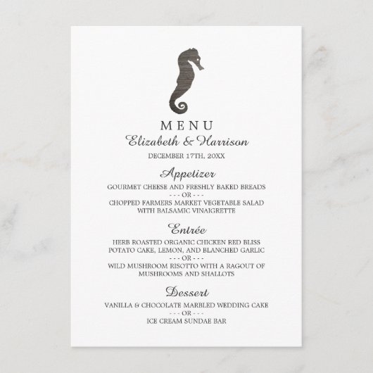 Clay Seahorse Beach Wedding Menu (Voorkant)