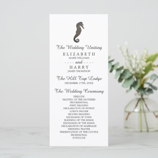 Clay Seahorse Beach Wedding Programmakaart (Staand voorkant)