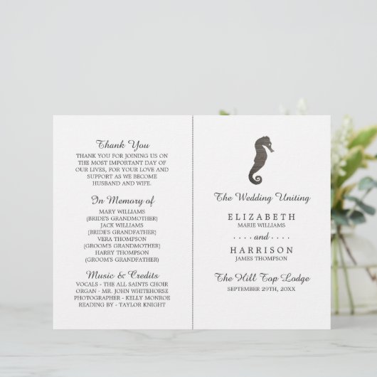 Clay Seahorse Beach Wedding Programme (Staand voorkant)