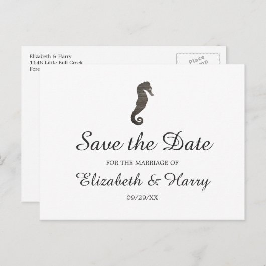Clay Seahorse Beach Wedding Save the Date Briefkaart (Voorkant / Achterkant)