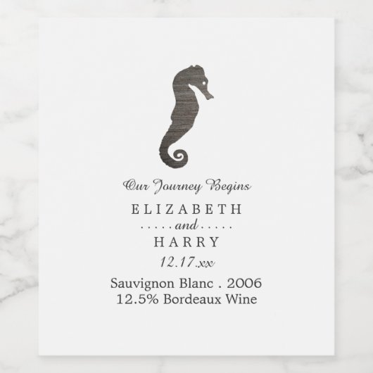 Clay Seahorse Beach Wedding Wijn Etiket (Enkel label)