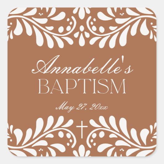 Clay Talavera Tegel Spaans Fiesta Doopgunst Vierkante Sticker (Voorkant)