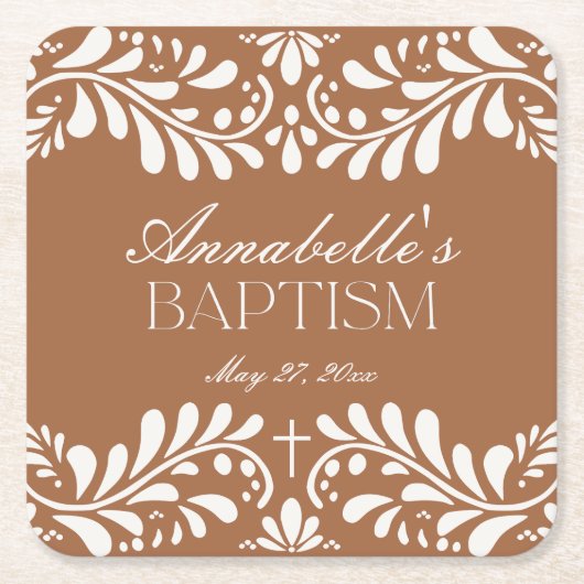 Clay Talavera Tegel Spaans Fiesta Doopsel Kartonnen Onderzetters (Voorkant)