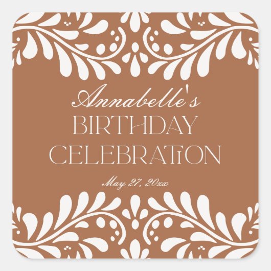 Clay Talavera Tegel Spaans Fiesta Verjaardagsgunst Vierkante Sticker (Voorkant)